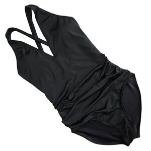 Venus Women's One Piece Swimsuit Slimming Ruched Surplice V-Neck Black 10